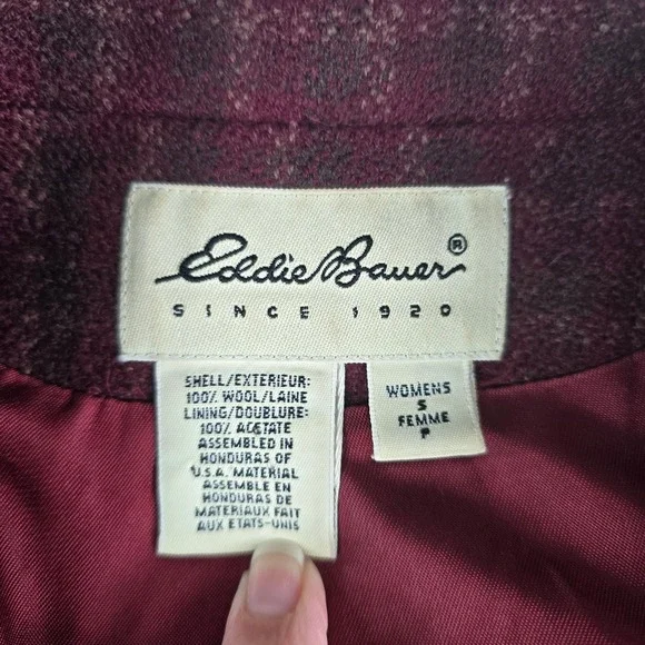 Vintage Eddie Bauer Women's Plaid Wool Blazer Size Small Burgundy‎ Brown Lined - Picture 4 of 11